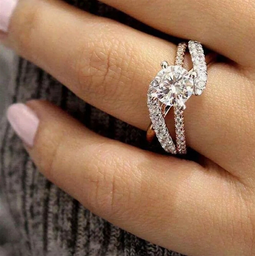 Rose Gold Round Cut Simulated Diamonds Ring